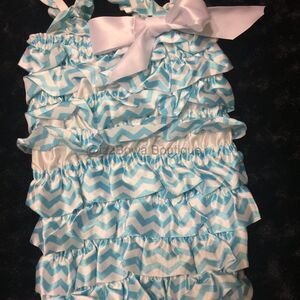 Aqua Chevron Satin Romper  R871  Small 3-12 months  NWT Boutique